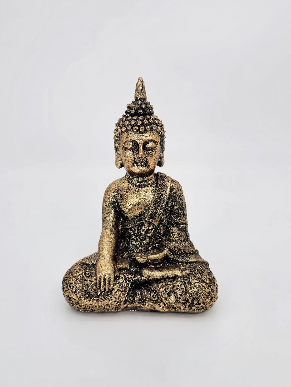 Meditating Buddha Statue Gold Black Distressed Finish Zen Decor 8.5"